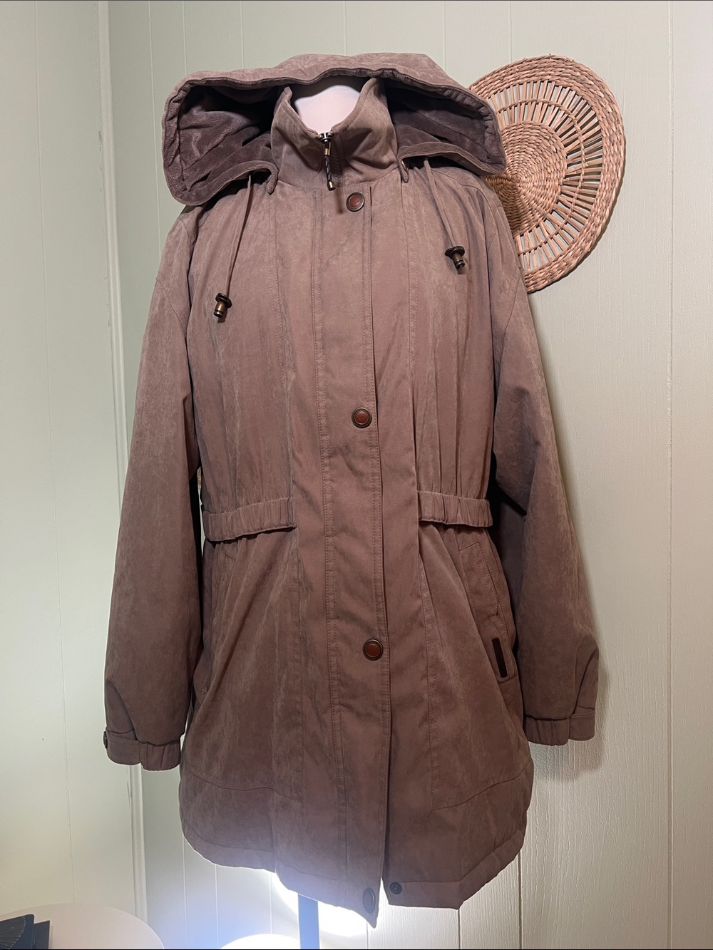 Liz Claiborne Hooded Trench Coat in Taupe Brown